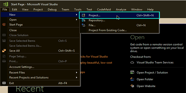 Create Visual studio