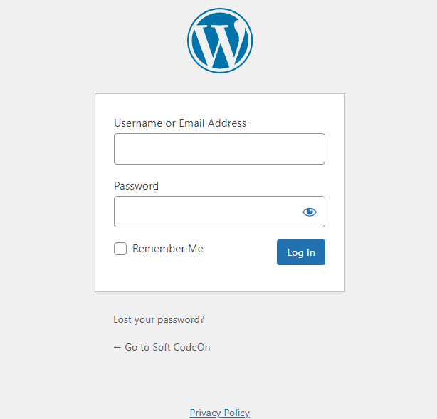 Default WordPress Login page.