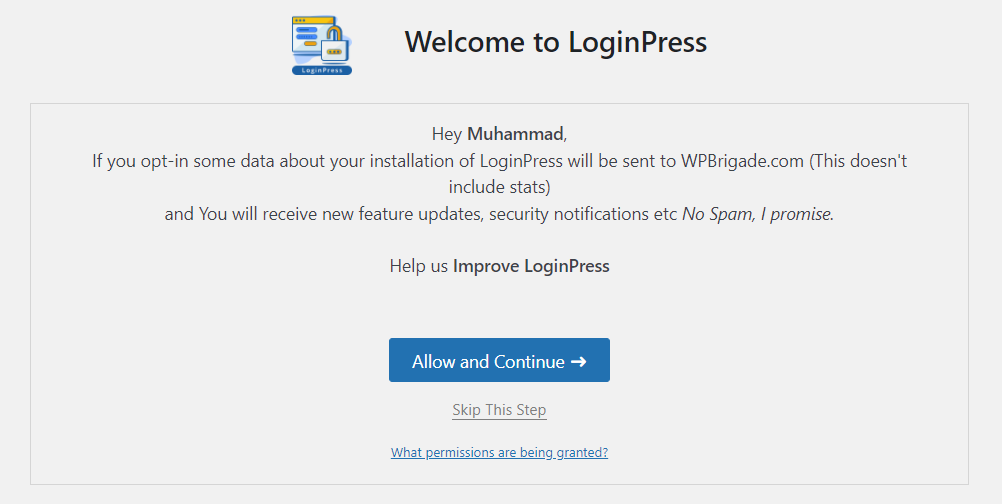 Allow and Continue to LoginPress