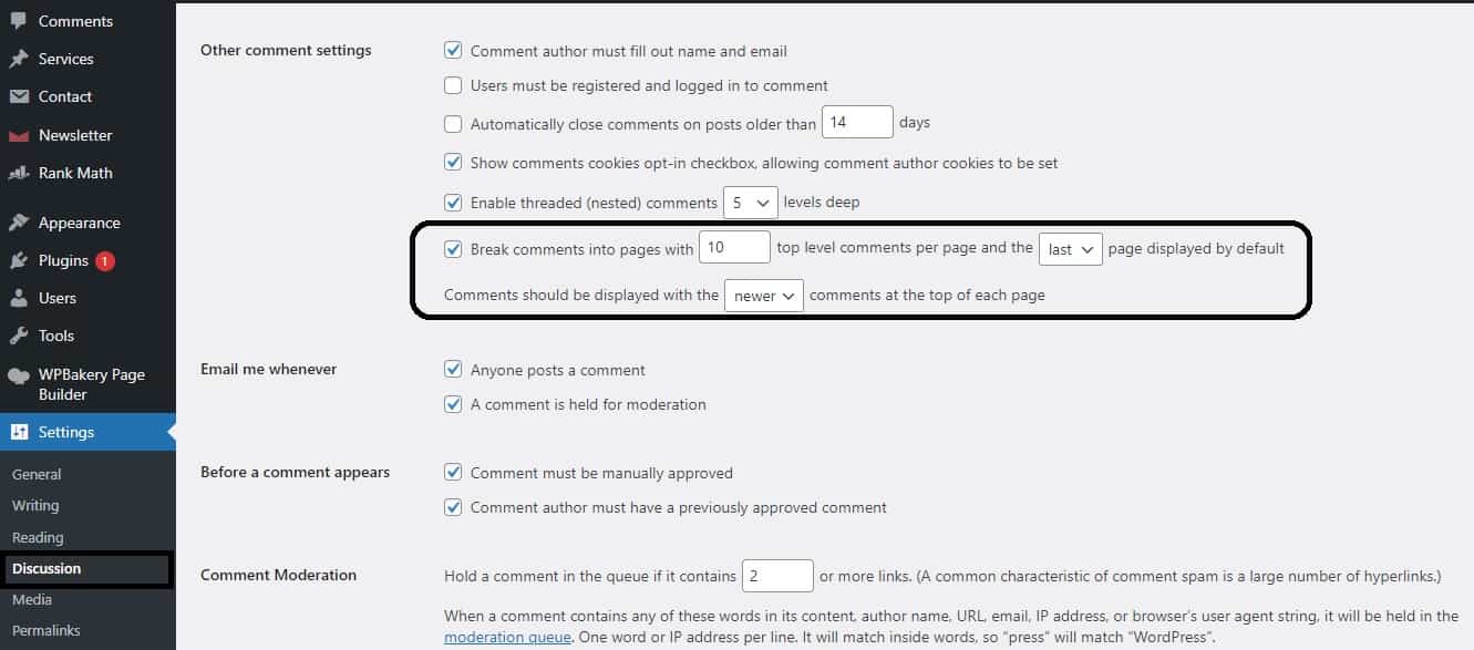 Pagination of Comments in WordPress website