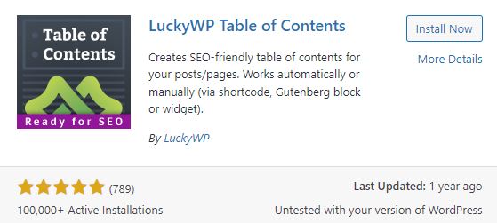 LuckyWP Table of Contents