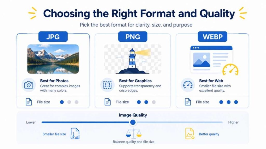 How to Compress Multiple Images Without Uploading Them 3 Choosing the Right Format and Quality'